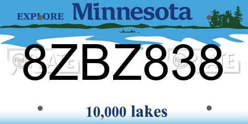 8ZBZ838 Minnesota License Plate