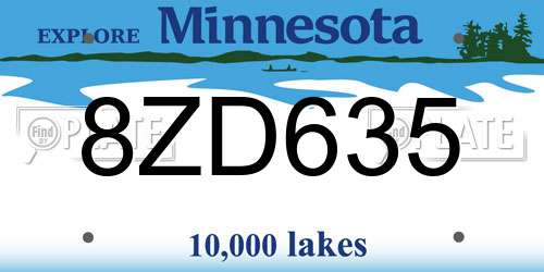 8ZD635 Minnesota License Plate