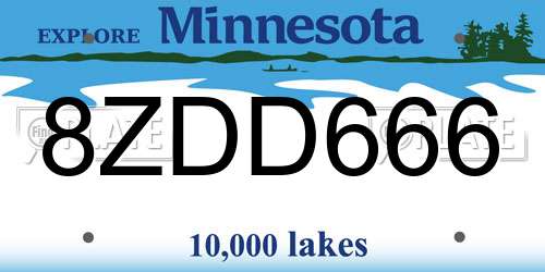 8ZDD666 Minnesota License Plate