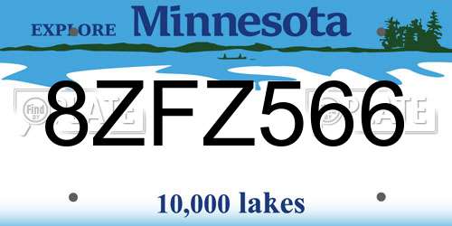 8ZFZ566 Minnesota License Plate