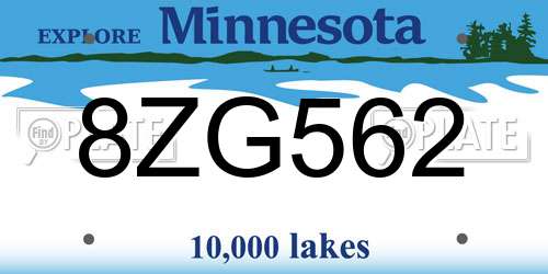 8ZG562 Minnesota License Plate