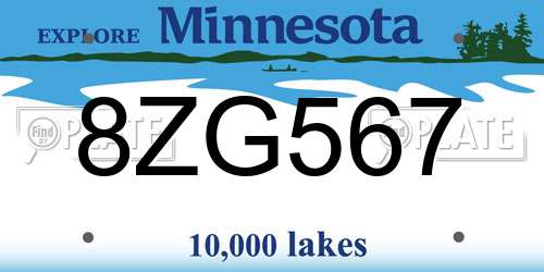 8ZG567 Minnesota License Plate
