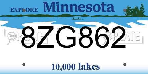 8ZG862 Minnesota License Plate