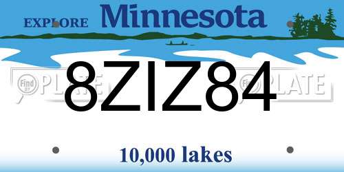 8ZIZ84 Minnesota License Plate