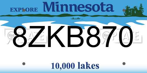 8ZKB870 Minnesota License Plate