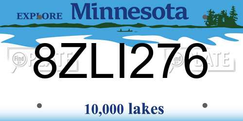 8ZLI276 Minnesota License Plate
