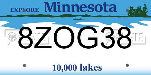 8ZOG38 Minnesota License Plate
