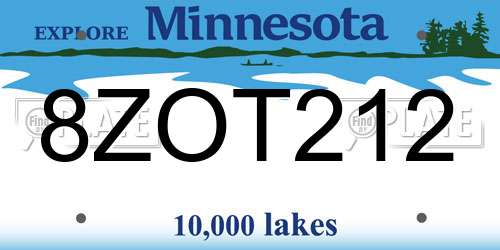 8ZOT212 Minnesota License Plate