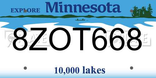 8ZOT668 Minnesota License Plate