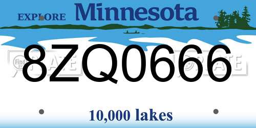 8ZQ0666 Minnesota License Plate
