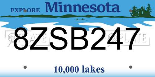 8ZSB247 Minnesota License Plate