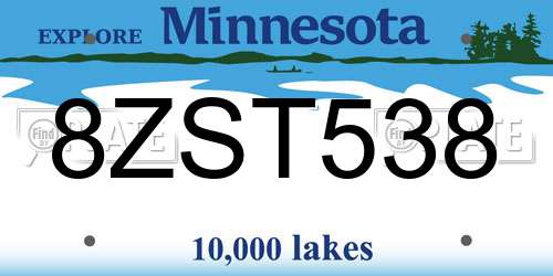 8ZST538 Minnesota License Plate