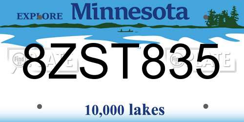 8ZST835 Minnesota License Plate