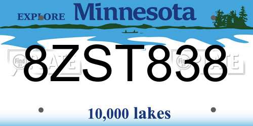 8ZST838 Minnesota License Plate