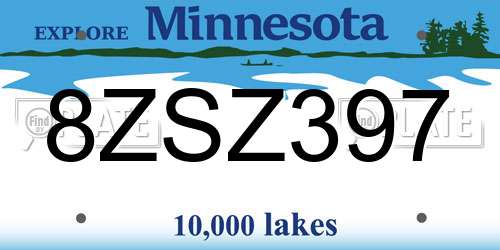 8ZSZ397 Minnesota License Plate