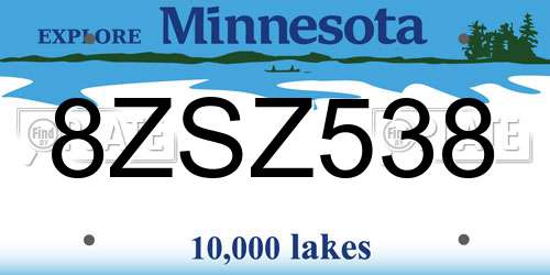 8ZSZ538 Minnesota License Plate
