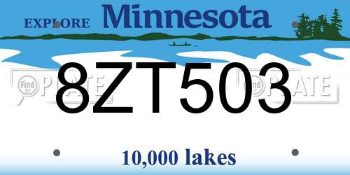 8ZT503 Minnesota License Plate