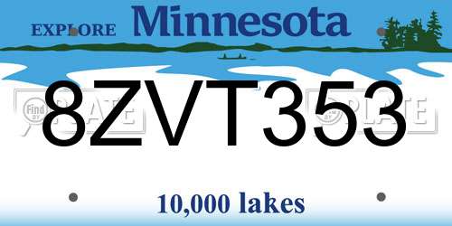 8ZVT353 Minnesota License Plate
