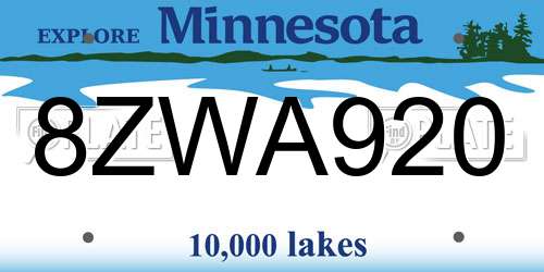 8ZWA920 Minnesota License Plate