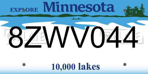 8ZWV044 Minnesota License Plate