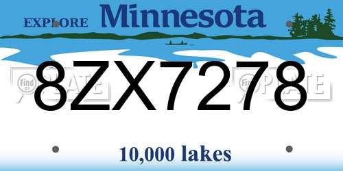 8ZX7278 Minnesota License Plate