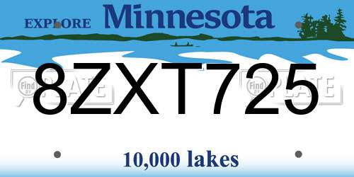8ZXT725 Minnesota License Plate