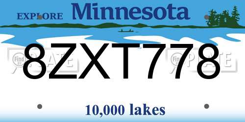 8ZXT778 Minnesota License Plate