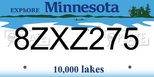 8ZXZ275 Minnesota License Plate