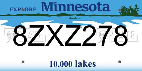 8ZXZ278 Minnesota License Plate