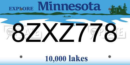 8ZXZ778 Minnesota License Plate