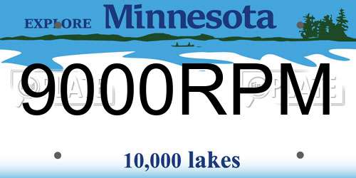 9000RPM Minnesota License Plate