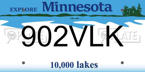 902VLK Minnesota License Plate