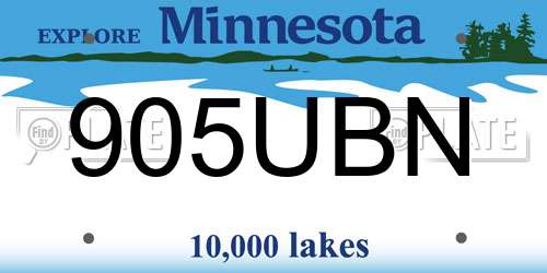 905UBN Minnesota License Plate