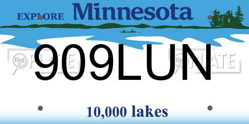 909LUN Minnesota License Plate