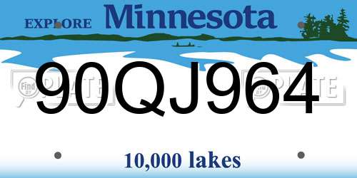 90QJ964 Minnesota License Plate