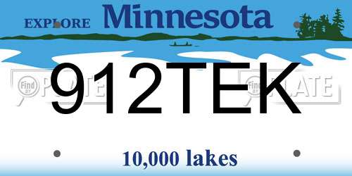 912TEK Minnesota License Plate
