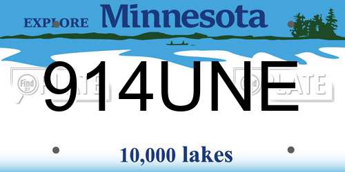 914UNE Minnesota License Plate