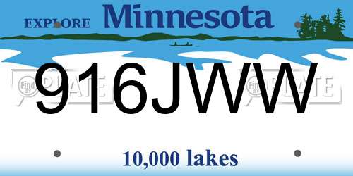 916JWW Minnesota License Plate