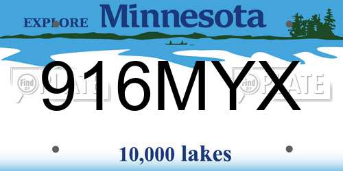 916MYX Minnesota License Plate