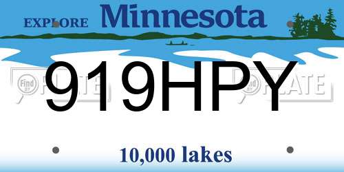 919HPY Minnesota License Plate