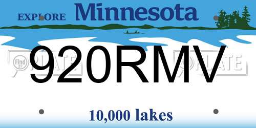 920RMV Minnesota License Plate