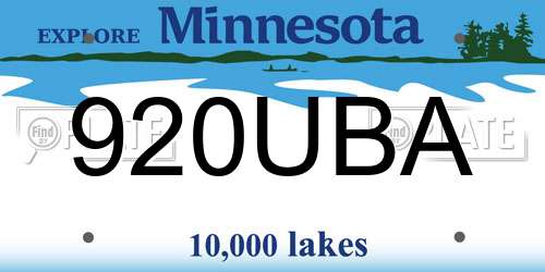 920UBA Minnesota License Plate