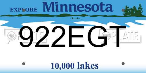 922EGT Minnesota License Plate