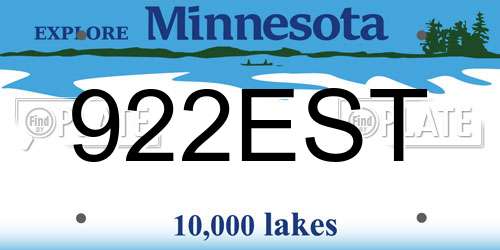 922EST Minnesota License Plate