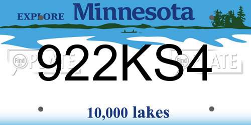922KS4 Minnesota License Plate