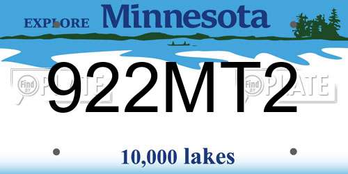 922MT2 Minnesota License Plate