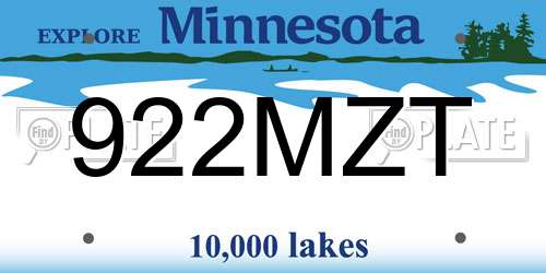 922MZT Minnesota License Plate