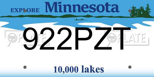 922PZT Minnesota License Plate