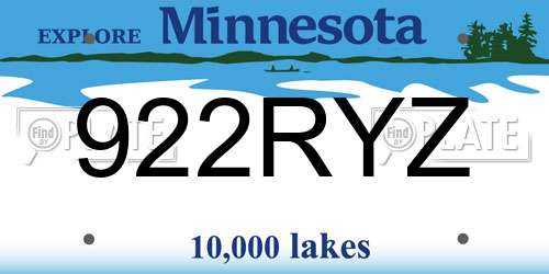 922RYZ Minnesota License Plate