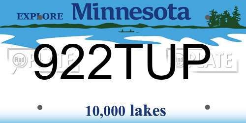 922TUP Minnesota License Plate